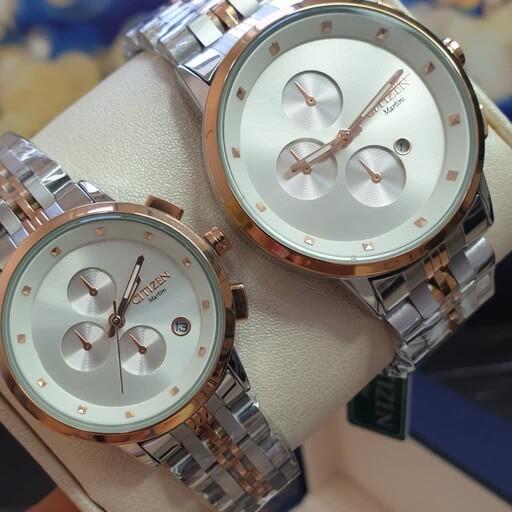 ساعت مچی ست مردانه و زنانه سیتیزن بند استیل شیشه مقاوم  بدنه استیل CITIZEN